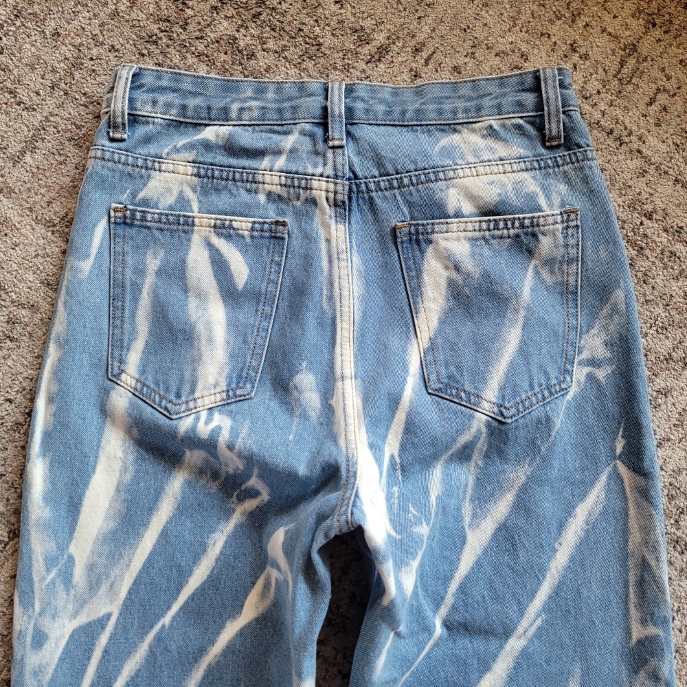 Lioness Tie-Dye Split Hem High Rise‎ Straight Leg Jeans Size 2 Tall 100% Cotton - Picture 7 of 10